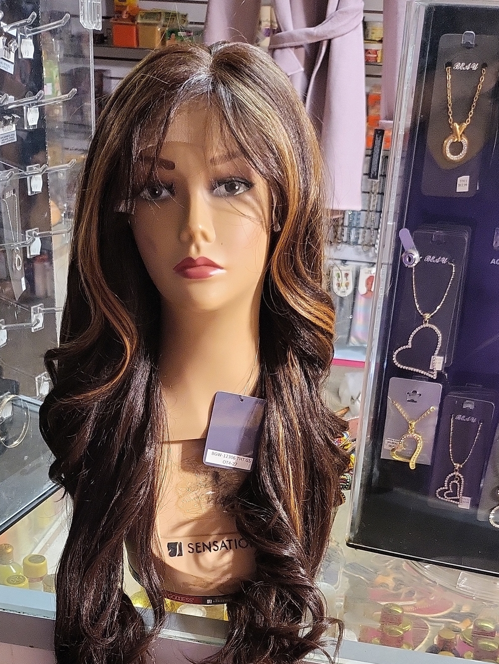 Glueless Stylish Women's Wig in Brown with Blonde Highlights 70% Human Hair 30%